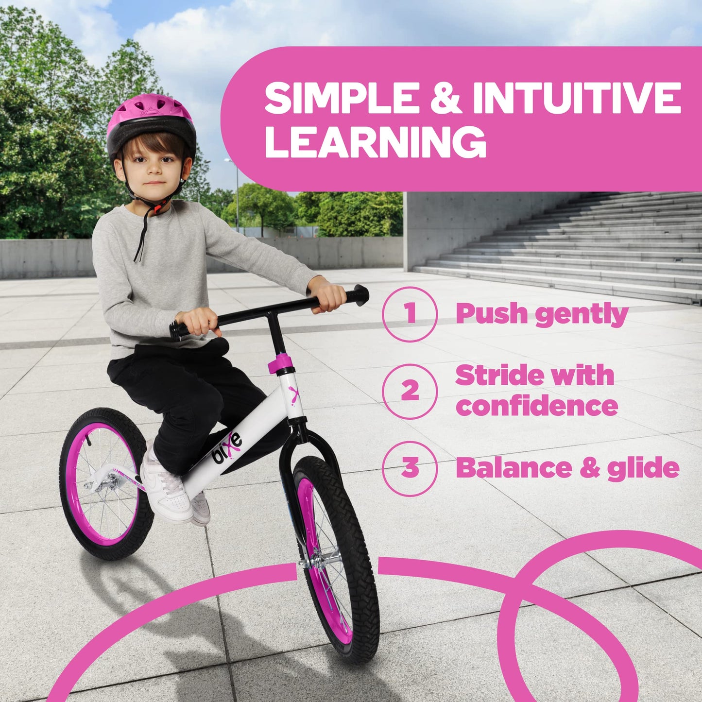 Bixe Balance Bike - 16" (40.6 cm) Big Kids' Training Bikes - Kids Balance Bike Designed for Children Ages 4 to 9 - No Pedal Push Bicycle for Boys or Girls - Pink