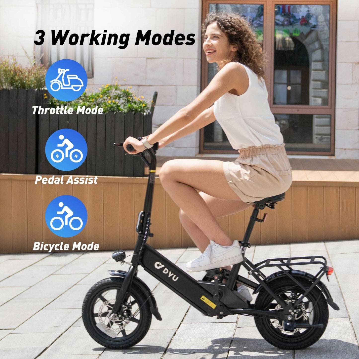 DYU Electric Bike for Adults Teens, Folding Electric Bicycle,Commuter City E-Bike with 350W Motor and 36V 7.5Ah Battery,3 Levels Assist, Dual Disc Brakes,14" Foldable ebike with Pedals