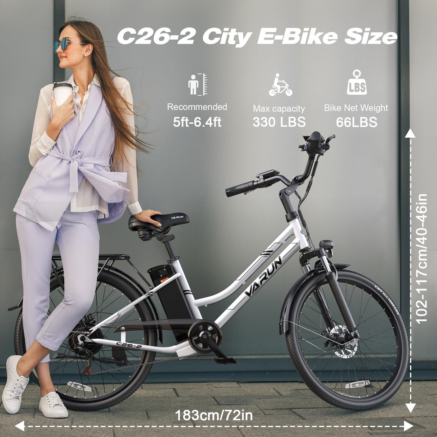 VARUN Electric Bike for Adults - 500W Electric Bicycle Up to 40 Miles, Removable Battery, 7-Speed, and Shock Absorber, Stylish 26" Ebike Suitable for Commuting