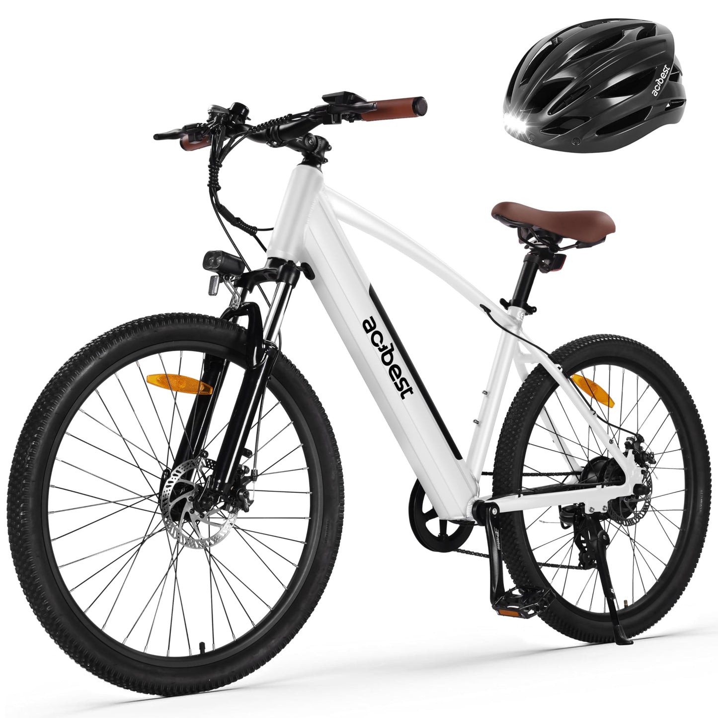 ACTBEST Core Electric Bike for Adults -468Wh Removable Battery, Peak 750W Brushless Motor Mountain Ebike, 26X2.1 Tire Step Over Bicycle with 7 Speed, Max 50 Miles,White with Helmet