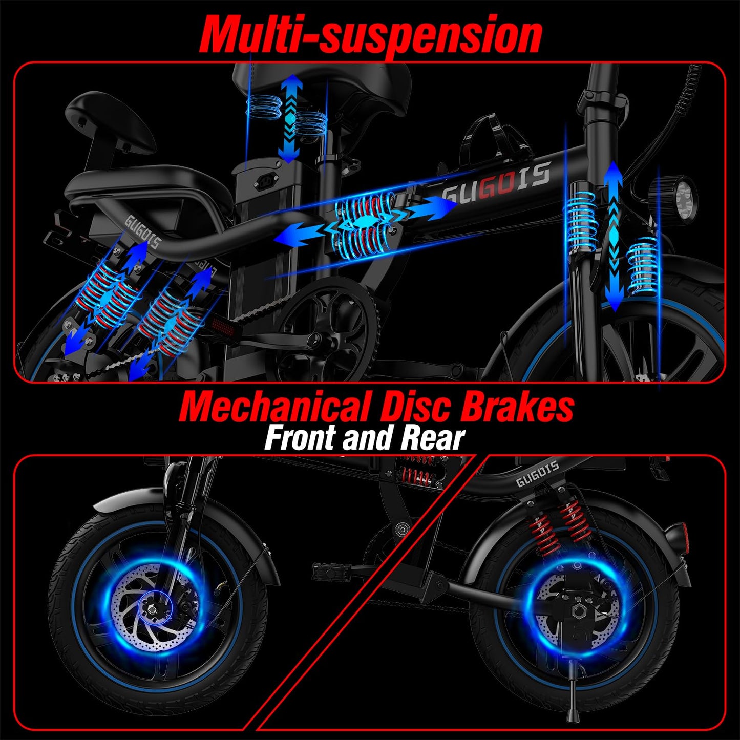 Rakowe Electric Bike for Adults, Mini Electric Bike, 16" Fat Tire Folding Bike 500W High-Speed Motor, Up to 28 Miles 25 MPH, 2 Seater E Bikes for Adults Electric 48V 15Ah Removable Battery