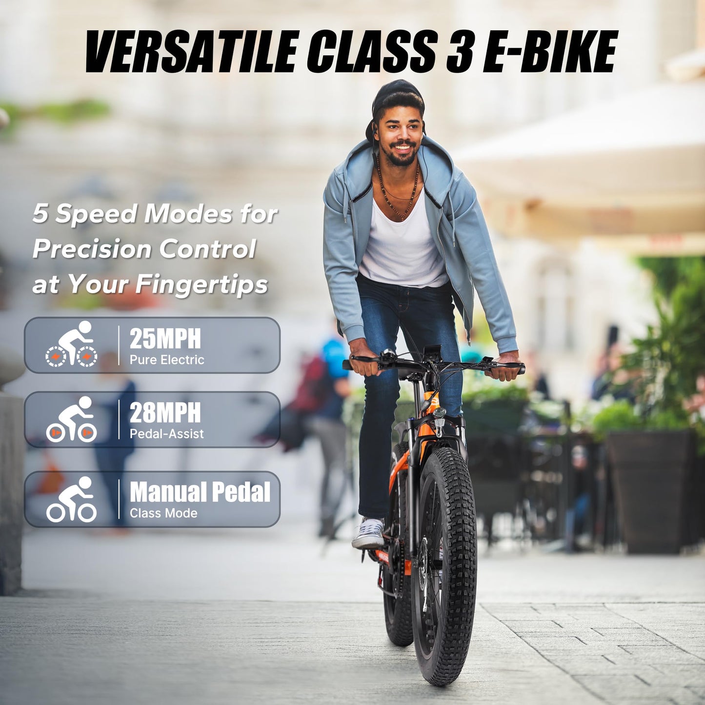 VARUN E Bikes for Men - Peak 750W Ebikes for Adults - Fat Tire Electric Bike Up to 25MPH 60+ Miles with 48V 13AH Removable Battery - 26" Electric Mountain Bike Features 7-Speed, Lockable Suspension