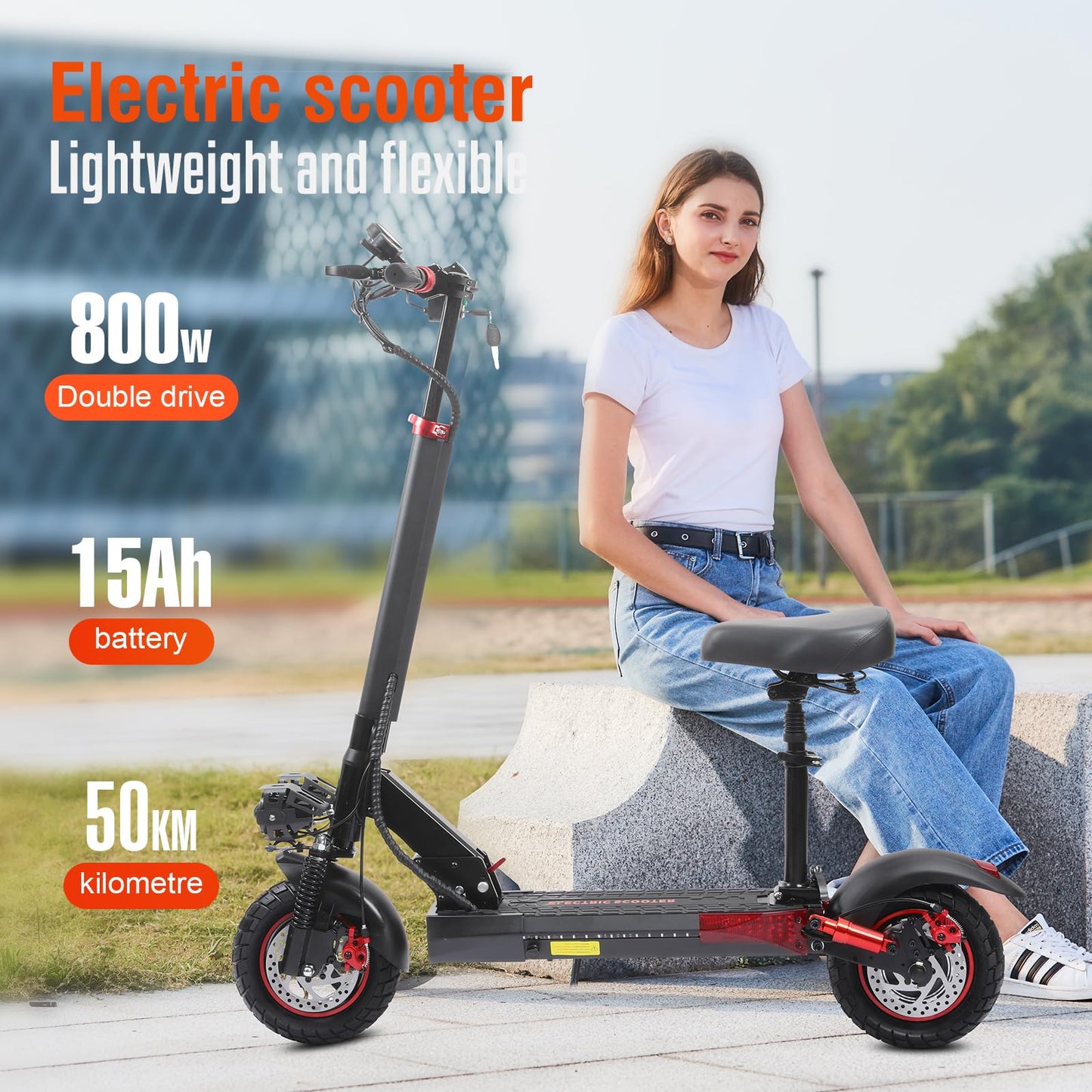 FREEBOY Electric Scooter - Adult Electric Scooter with 800w Motor, 25 Mph, 30 Miles Range, 10" Off-Road Tires, Portable Folding Commuting Electric Scooter for Adults, E Scooter w/Dual Braking System