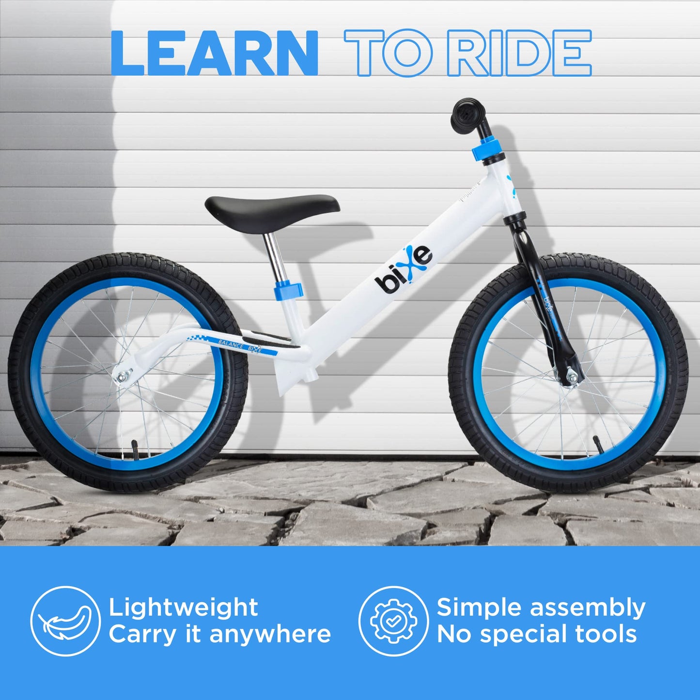 Bixe Balance Bike - 16" (40.6 cm) Big Kids' Training Bikes - Kids Balance Bike Designed for Children Ages 4 to 9 - No Pedal Push Bicycle for Boys or Girls - Blue