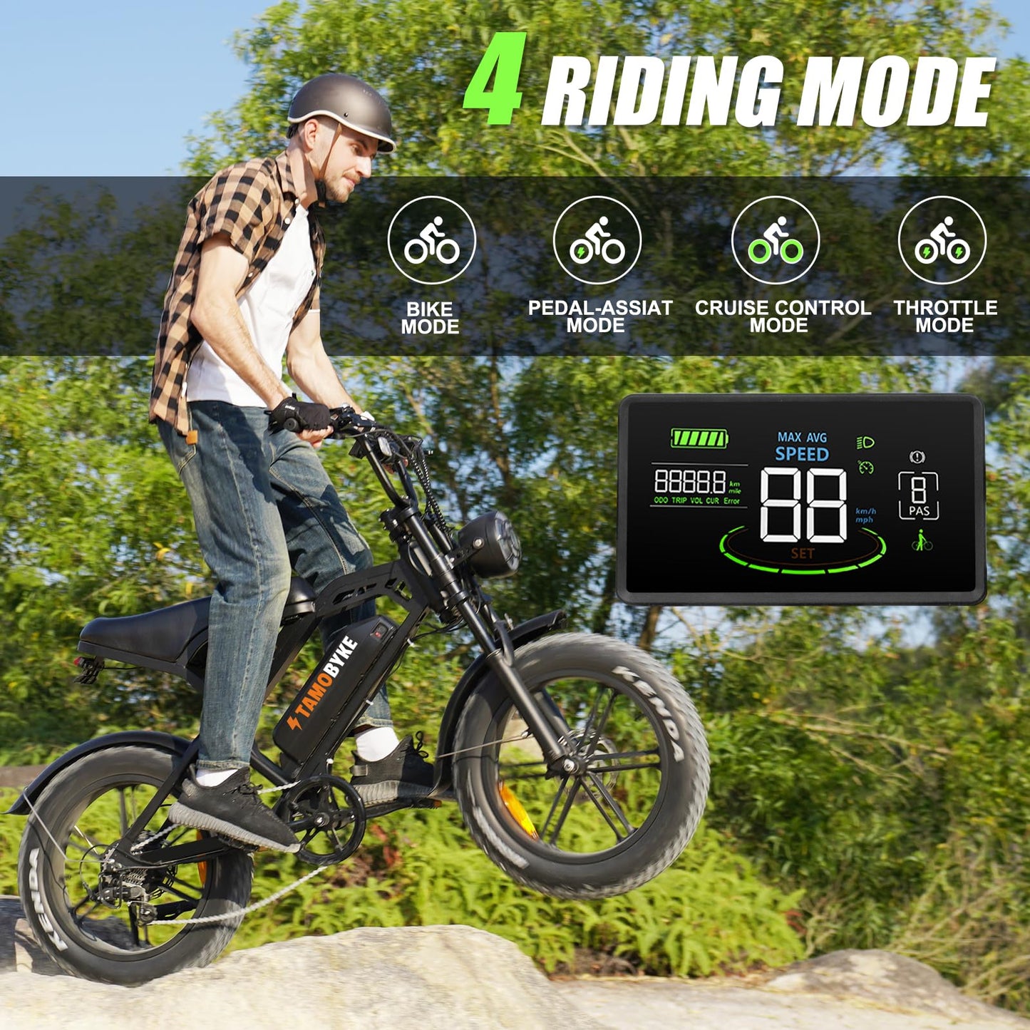 Tamobyke V20 Series Electric Bike for Adults, 1000W/2000W 28/32MPH 48V 15/18.2AH E-Bike, 20" x4.0 Fat Tire Electric Dirt Bike, Electric Motorcycle Moped Ebike (V20)