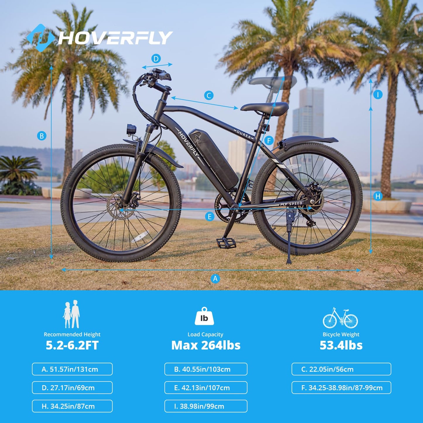 HOVERFLY OUREA Electric Bike 26", 750W Peak Motor Mountain Ebike, Up to 40 Miles 20MPH Removable Battery, 7-Speed and Shock Absorber, Electric Commuter Bike for Adults Black