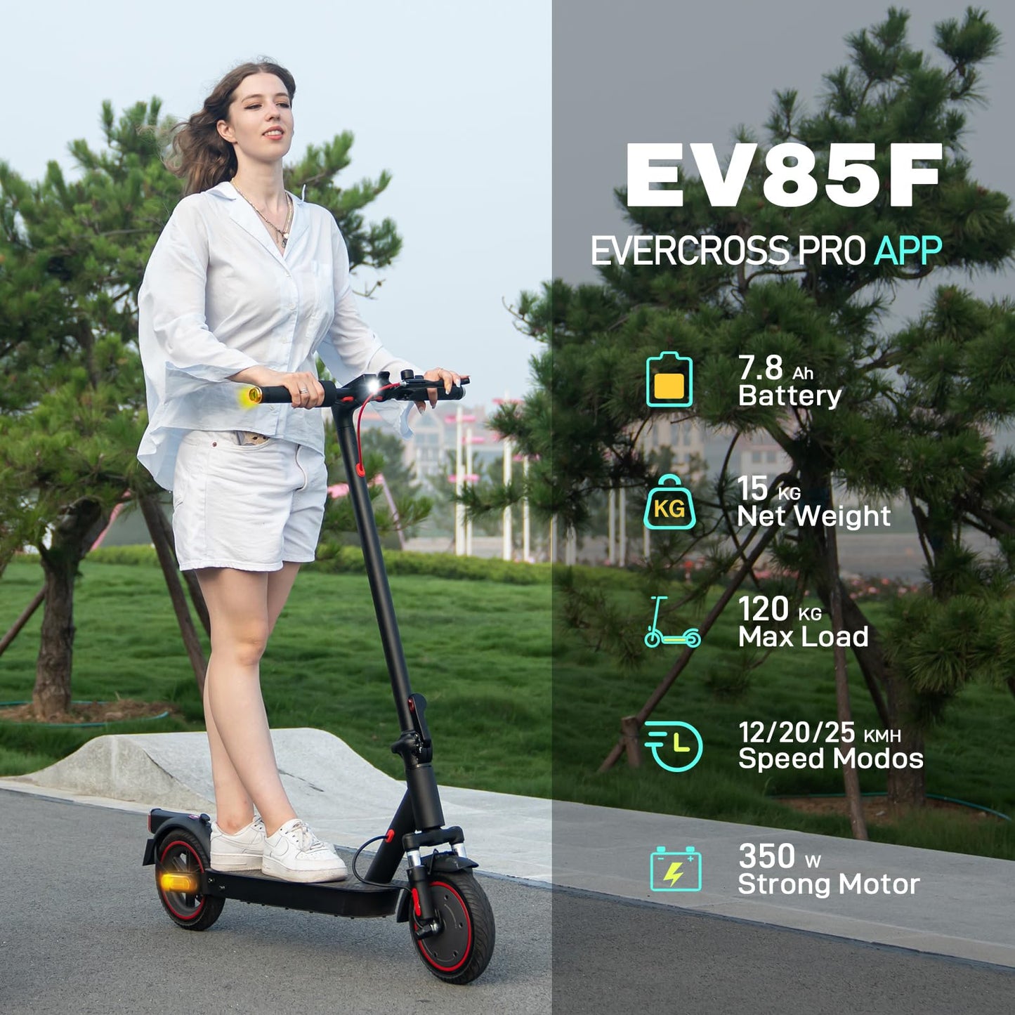 EVERCROSS EV85F Electric Scooters Adults, 8.5'' E-Scooter Foldable - APP, 350W Motor, 7.8AH Battery, 15KG weight, 3 Speed Modes, Max load 120KG, Dual shock absorbers