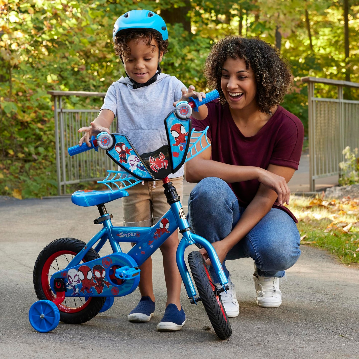 Huffy Marvel Spidey and His Amazing Friends 12 Inch Kid's Bike, Ideal for Ages 3-5 Years Old, Training Wheels Included, Quick Connect Assembly, Fun and Playful Graphics, Simple Coaster Brake