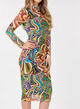 Load image into Gallery viewer, Long Sleeve Turtleneck Fall Color Printed Fitted Dress
