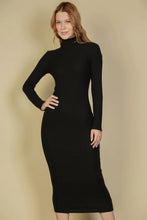 Cargar imagen en el visor de la galería, Ribbed Mock Neck Long Sleeve Bodycon Midi Dress
