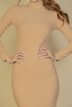 Cargar imagen en el visor de la galería, Ribbed Mock Neck Long Sleeve Bodycon Midi Dress
