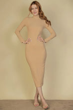 Load image into Gallery viewer, Ribbed Mock Neck Long Sleeve Bodycon Midi Dress
