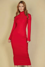 Load image into Gallery viewer, Ribbed Mock Neck Long Sleeve Bodycon Midi Dress
