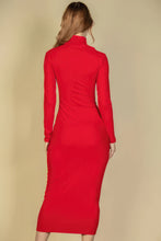 Load image into Gallery viewer, Ribbed Mock Neck Long Sleeve Bodycon Midi Dress
