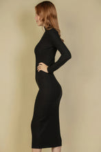 Load image into Gallery viewer, Ribbed Mock Neck Long Sleeve Bodycon Midi Dress
