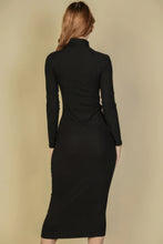 Load image into Gallery viewer, Ribbed Mock Neck Long Sleeve Bodycon Midi Dress
