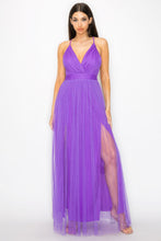 Load image into Gallery viewer, Pleated Mesh Slit Maxi Dress
