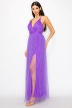 Load image into Gallery viewer, Pleated Mesh Slit Maxi Dress
