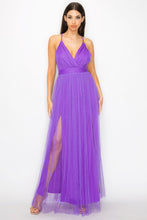 Load image into Gallery viewer, Pleated Mesh Slit Maxi Dress
