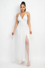 Load image into Gallery viewer, Pleated Mesh Slit Maxi Dress
