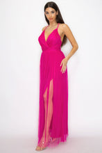 Load image into Gallery viewer, Pleated Mesh Slit Maxi Dress
